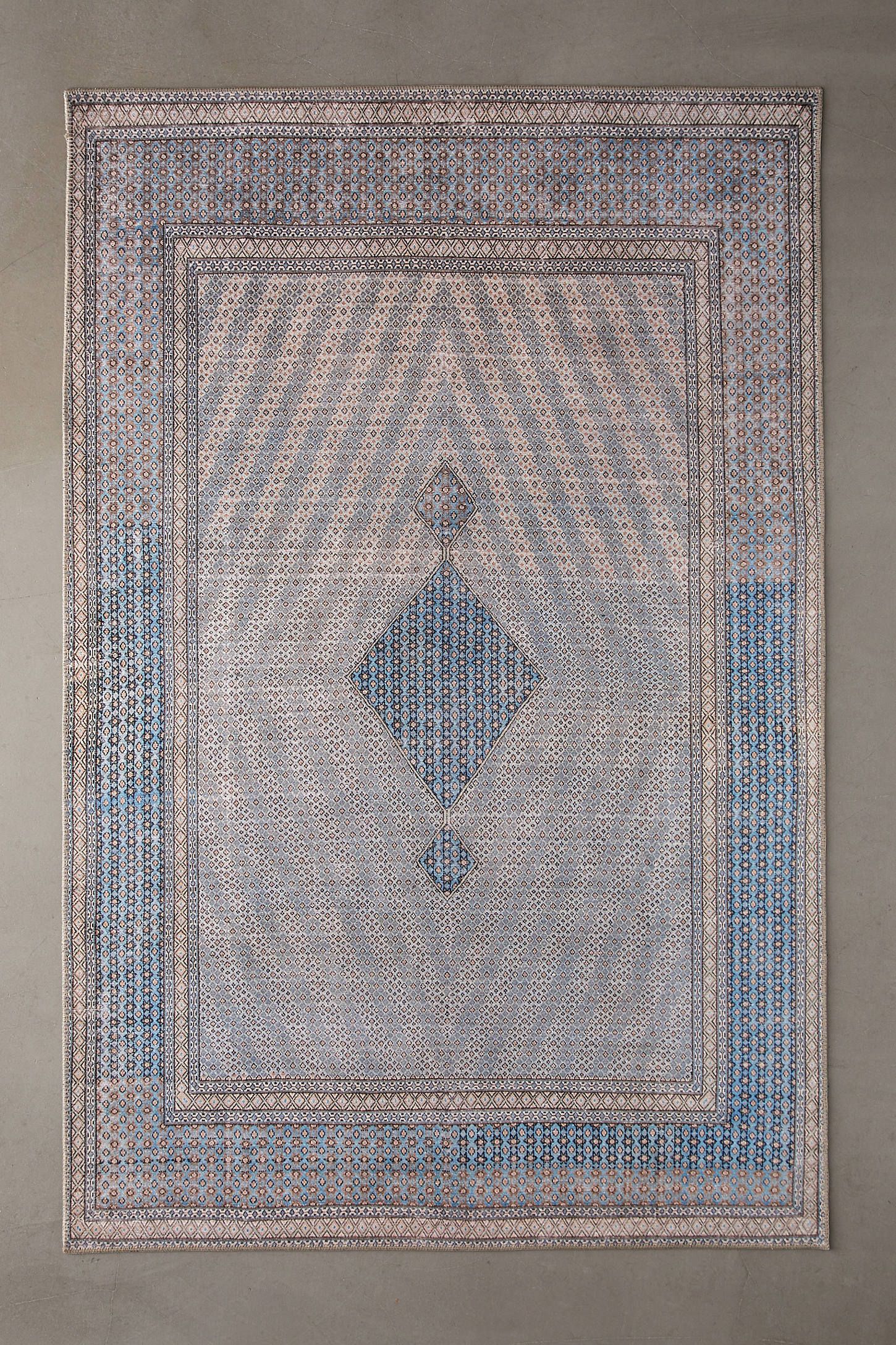Handmade Blue Geometric Synthetic Rectangular Area Rug