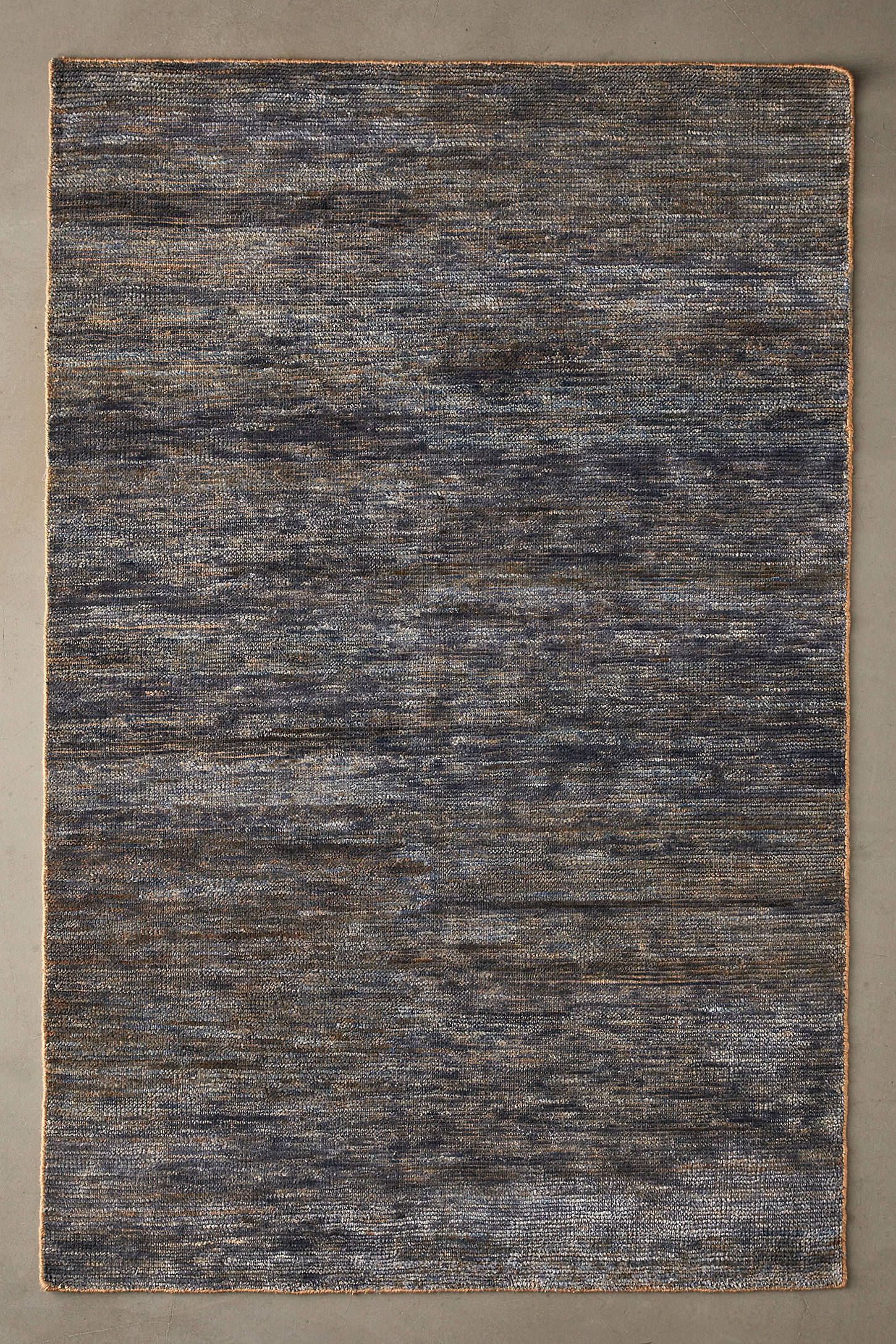 Blue Abstract Hand-Knotted Wool and Cotton Rug, 5' x 8'