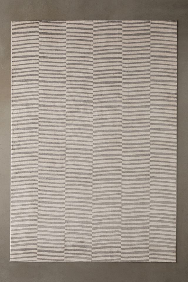 Gray Striped Synthetic Easy Care Rectangular Rug 2' x 3'