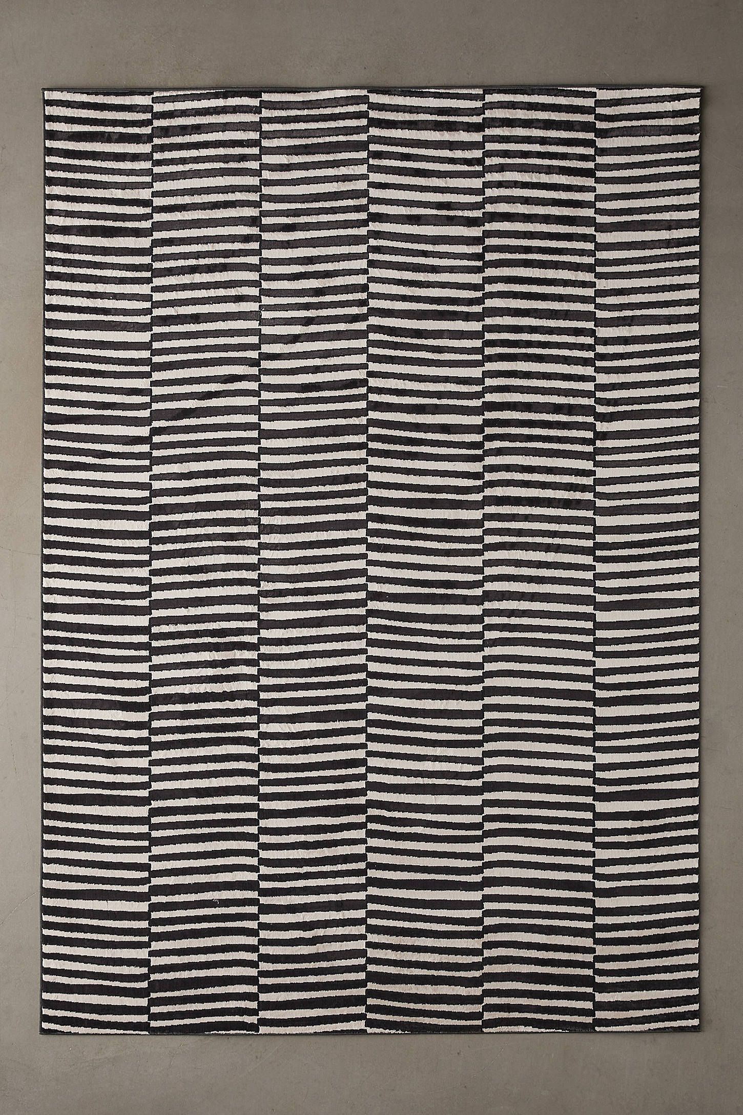 Black and White Striped Tufted Wool Area Rug, 9' x 12'