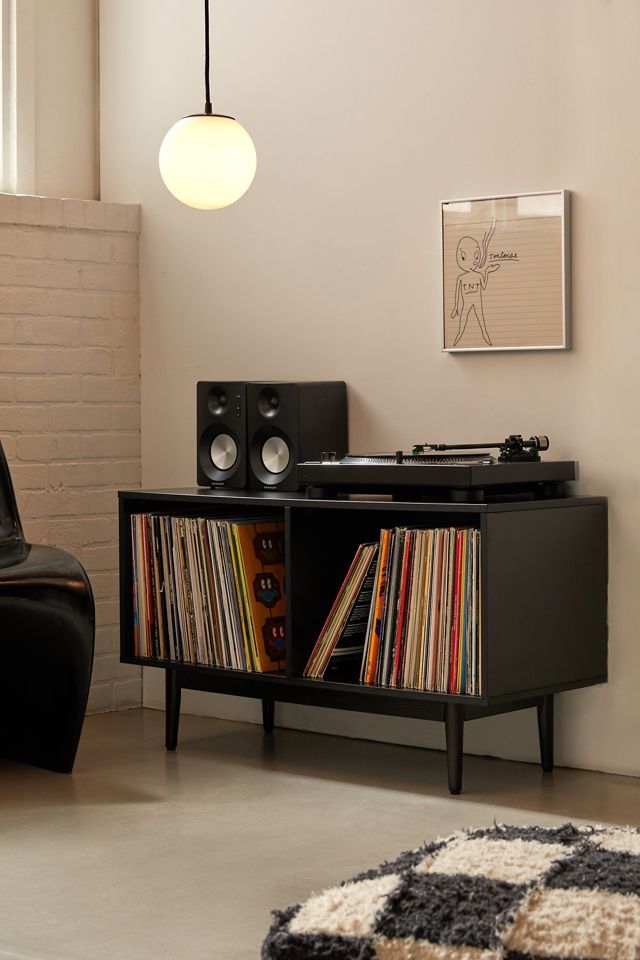 Liam Mid-Century Modern Black Vinyl Record Storage Console