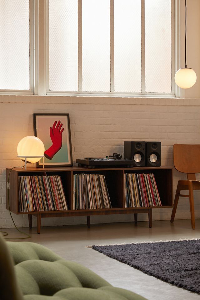 Liam Mid-Century Walnut Record Storage Console Cabinet 60"