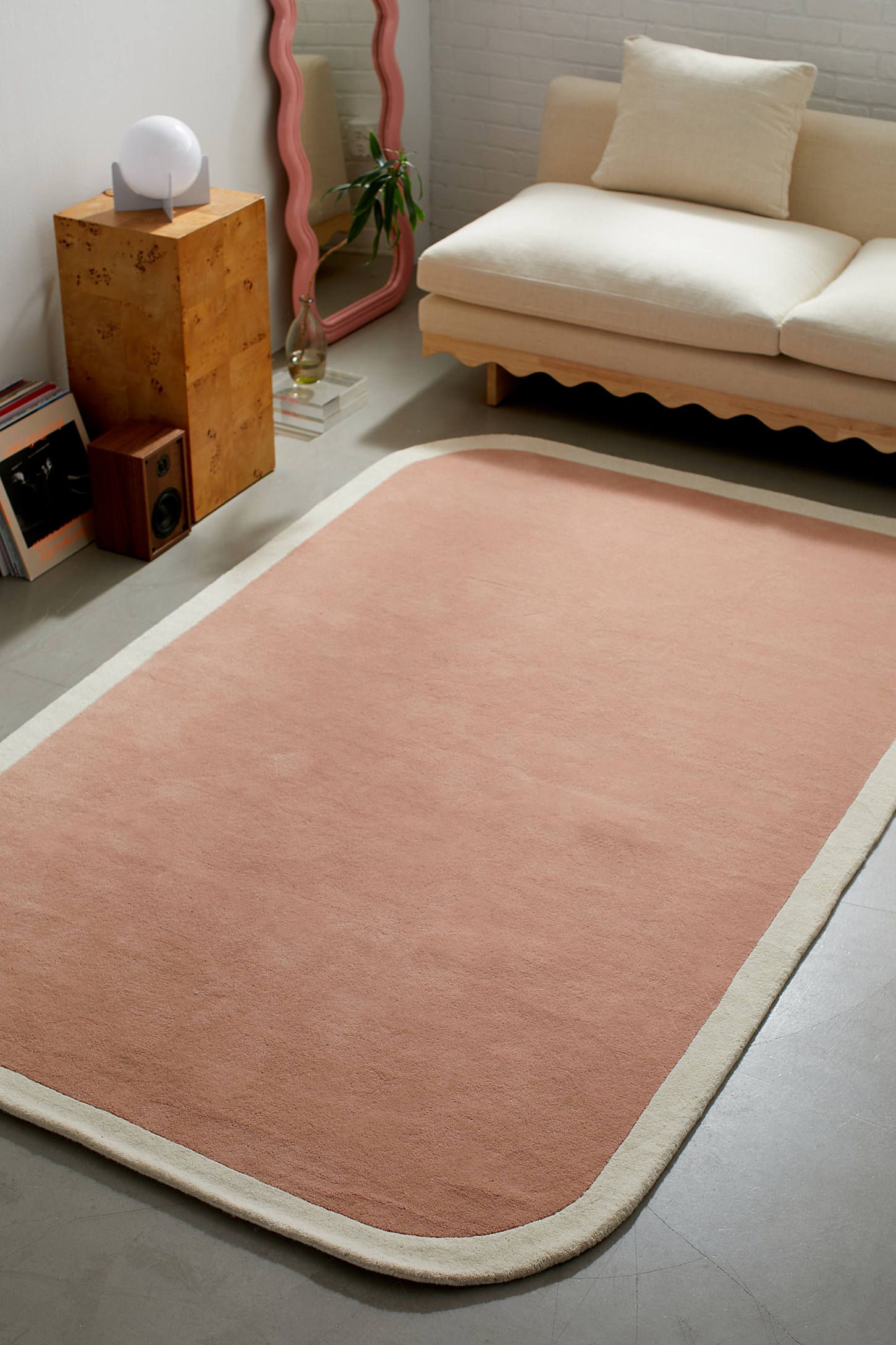 Tallulah Pink and Cream Wool Rectangular Rug 5' x 8'
