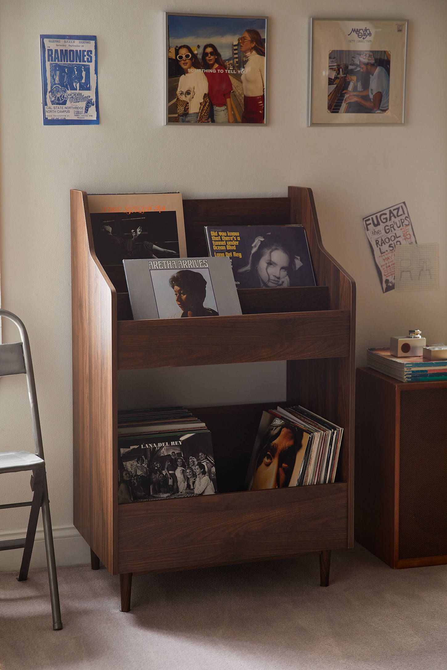 Liam Mid-Century Walnut Record Storage Stand 45"