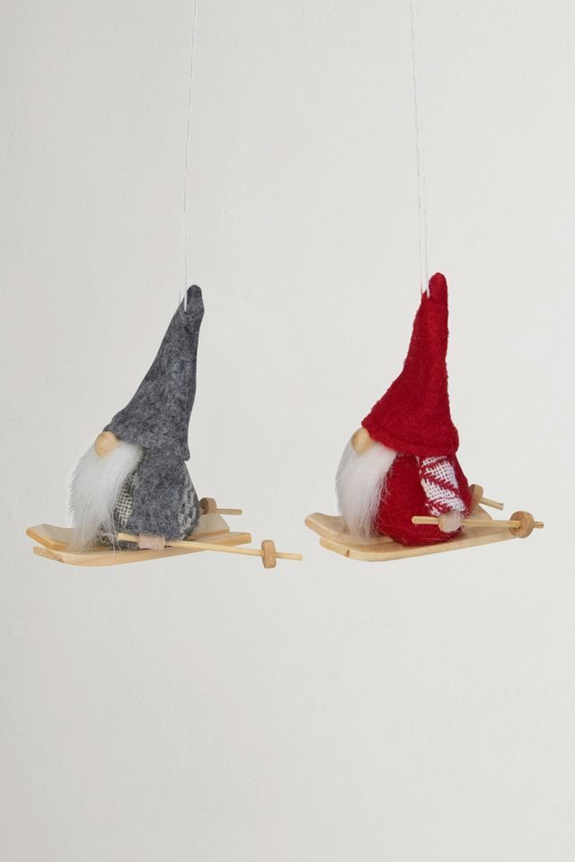 Set of 2 Colorful Skiing Gnome Christmas Ornaments