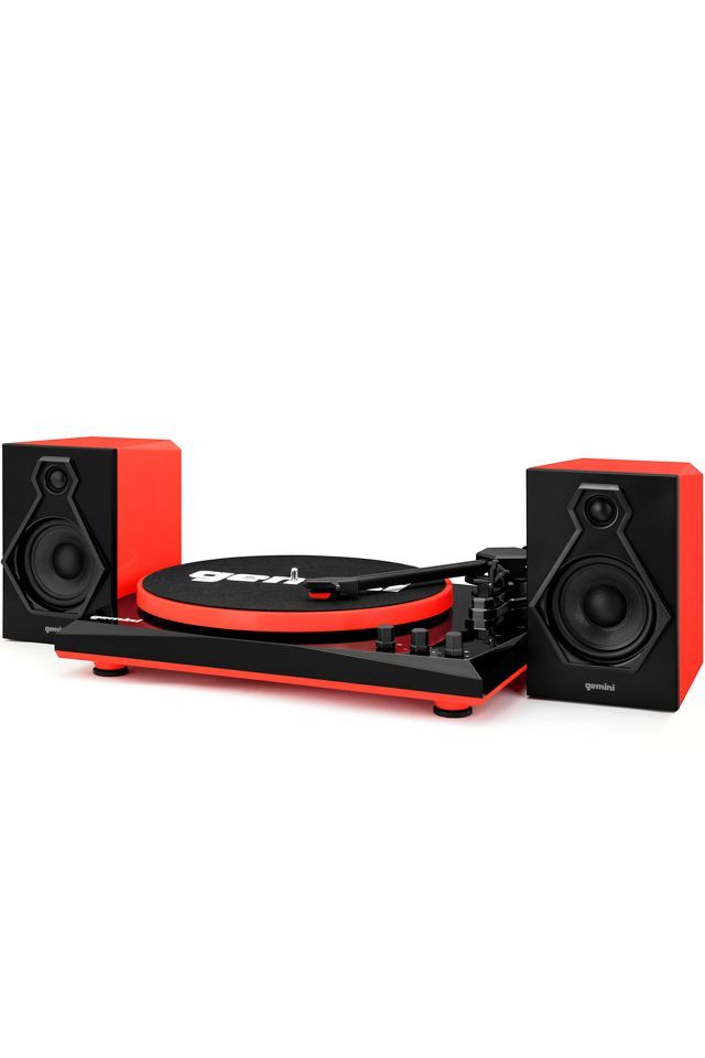 Gemini Black and Red Bluetooth Turntable with Stereo Speakers