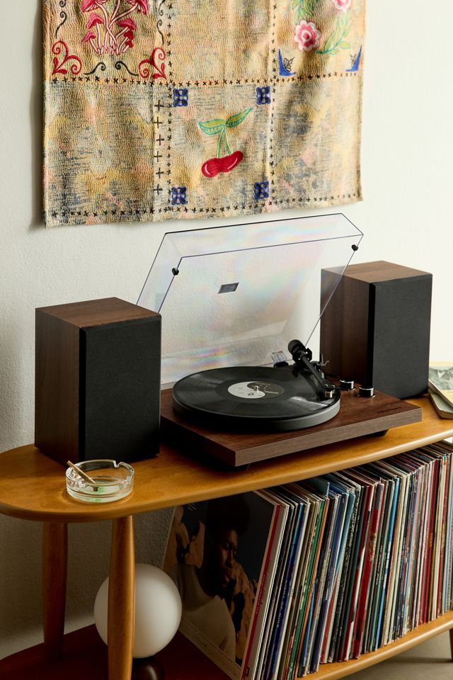 Walnut Belt Drive Turntable with Speakers and Bluetooth