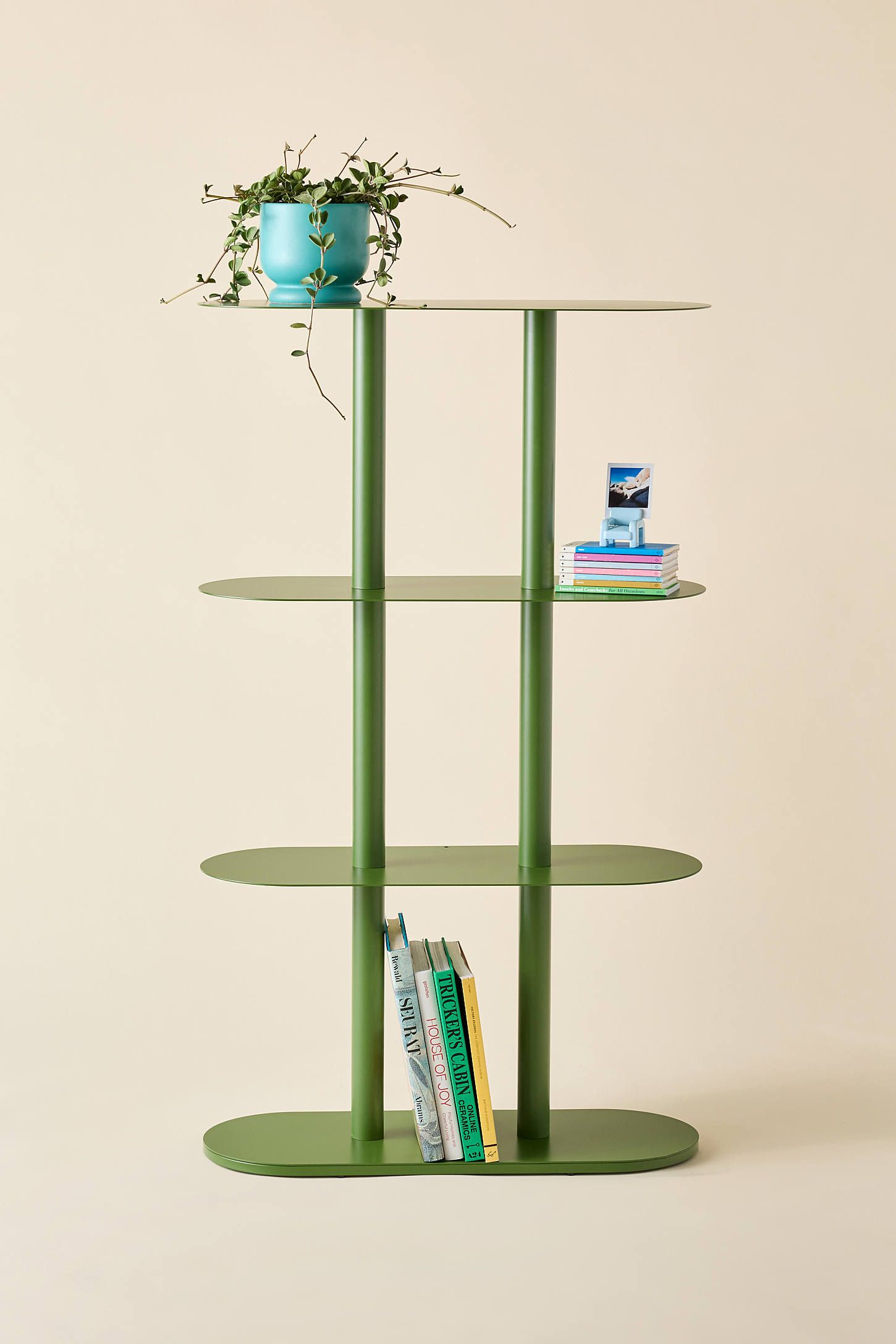 Green Iron 4-Tier Oval Storage Shelf