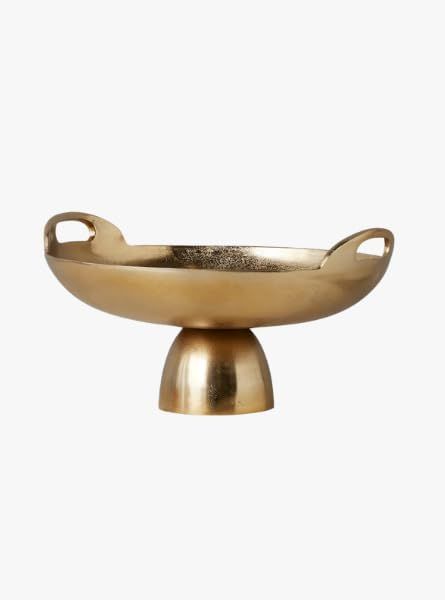 Large Gold Metal Pedestal Bowl with Handles