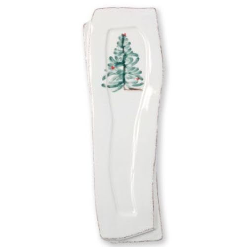 Lastra Holiday White Ceramic Spoon Rest with Fir Tree Design