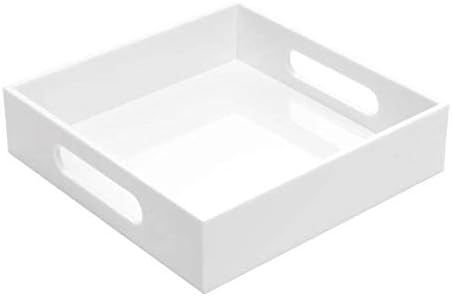 White Glossy Acrylic Tray with Handles, 8x8 Inch