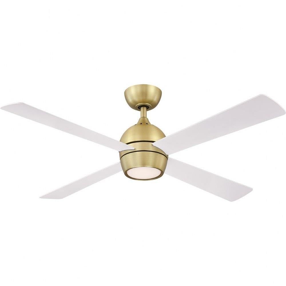 Sleek 52" Matte White & Brushed Satin Brass Smart Ceiling Fan with LED
