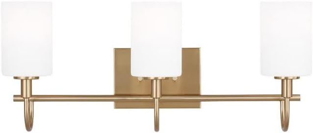 Oak Moore Satin Brass 3-Light Vanity with Etched White Glass