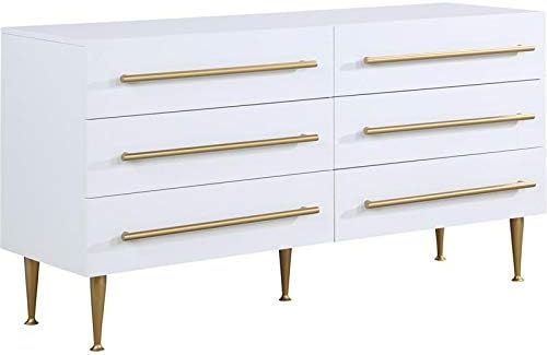 Marisol Mid-Century White Dresser with Brushed Gold Accents