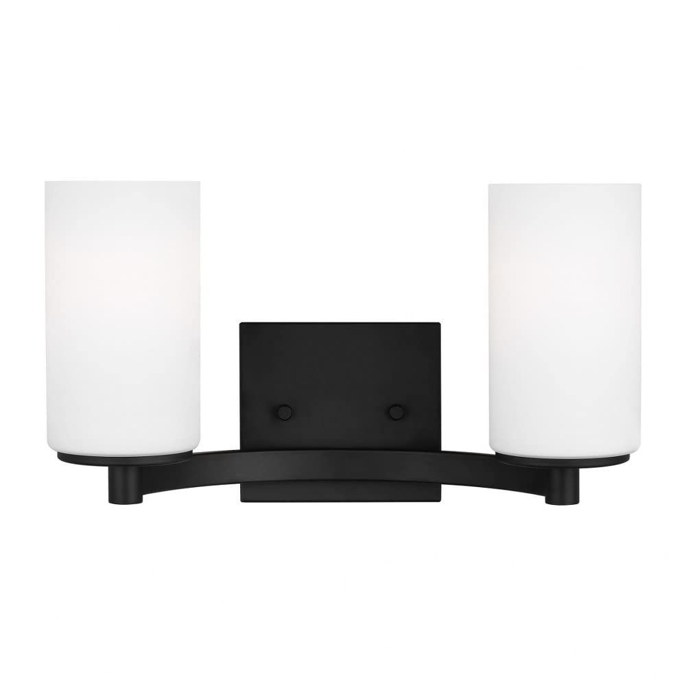 Midnight Black 2-Light Wall Sconce with Etched Glass Shades