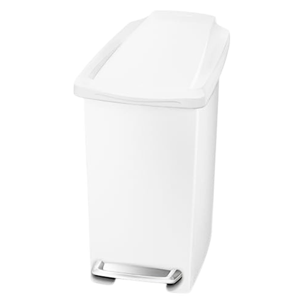 White Plastic Slim Step Trash Can with Pedal for Kids