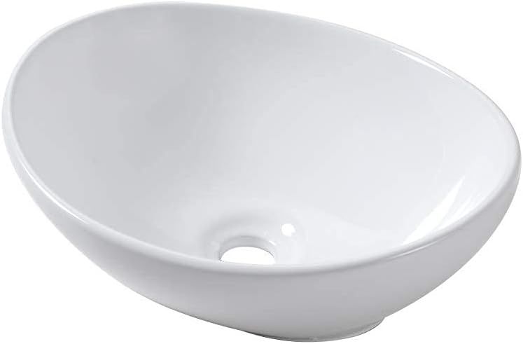 Glossy White Oval Ceramic Above-Counter Bathroom Sink