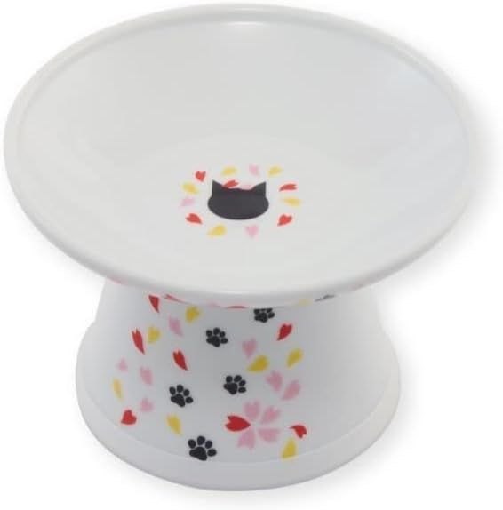 Sakura Elevated Ceramic Cat Food Bowl with Paw Print Design