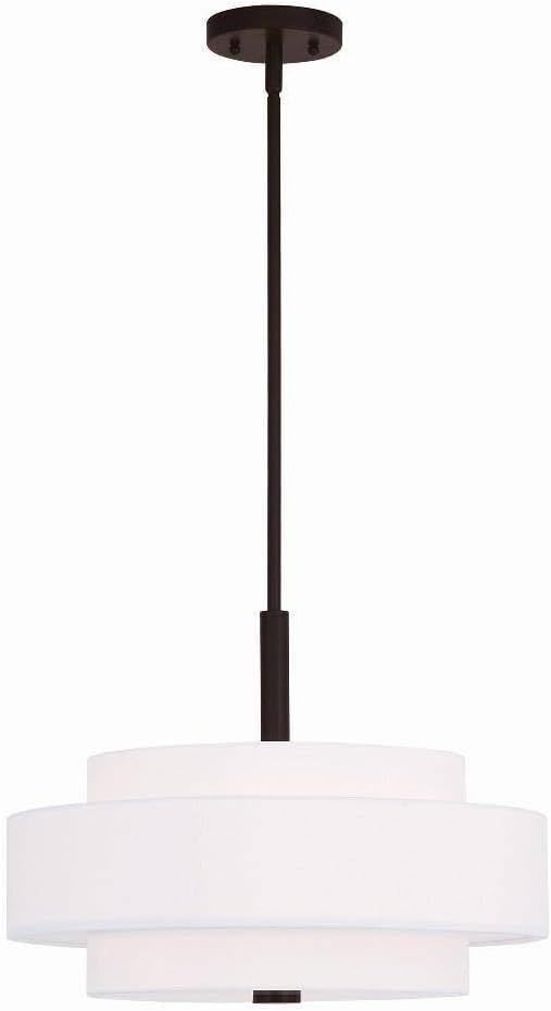 Bronze 4-Light Pendant with Off-White Drum Shade