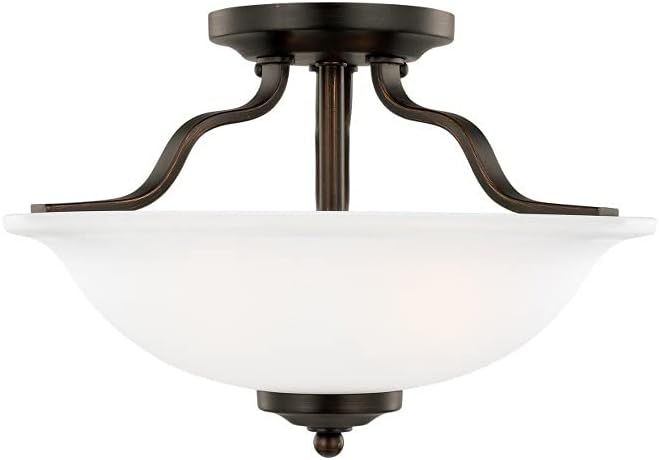 Emmons Bronze Dual Incandescent Semi-Flush Mount with Satin Etched Glass