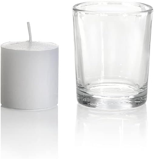 Clear Glass Votive Candle Holders with Unscented White Candles, 72-Pack