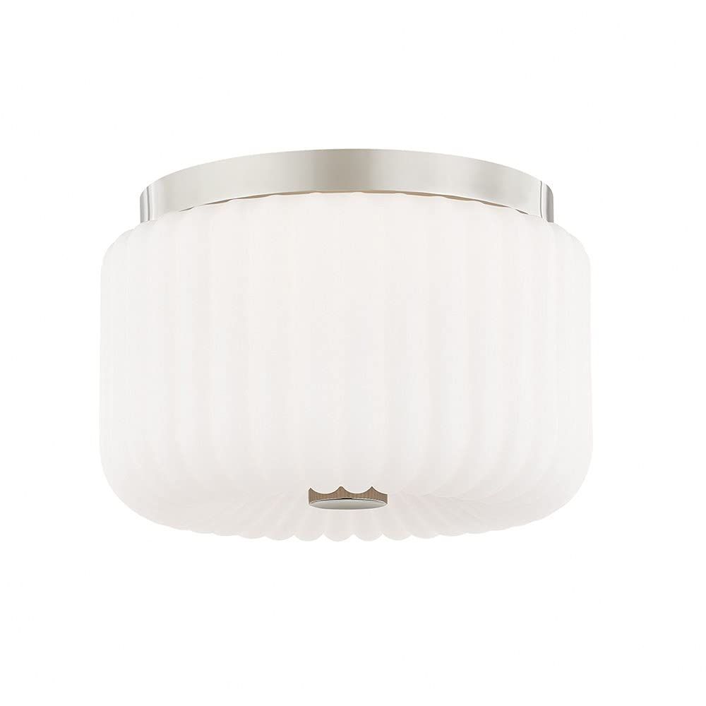 Polished Nickel 10" Glass Drum Flush Mount Light