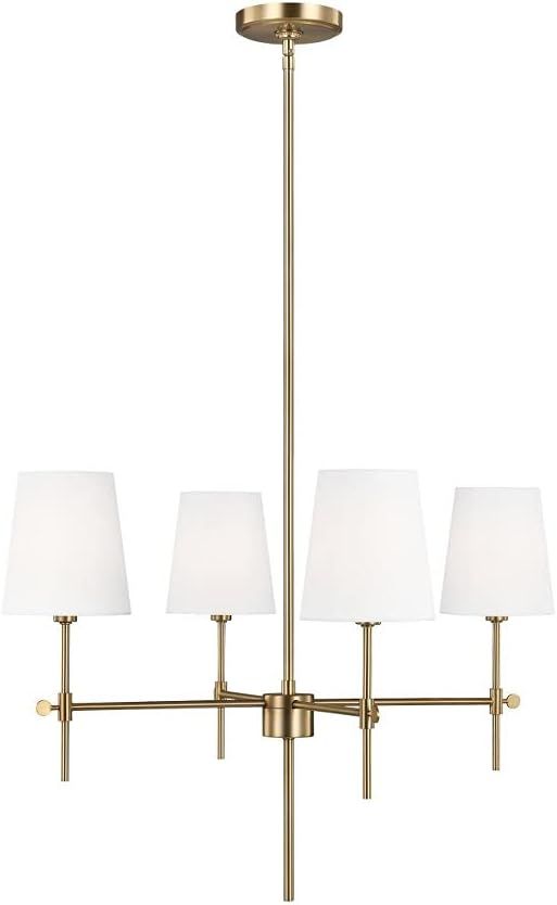 Satin Brass 4-Light Chandelier with White Linen Shades