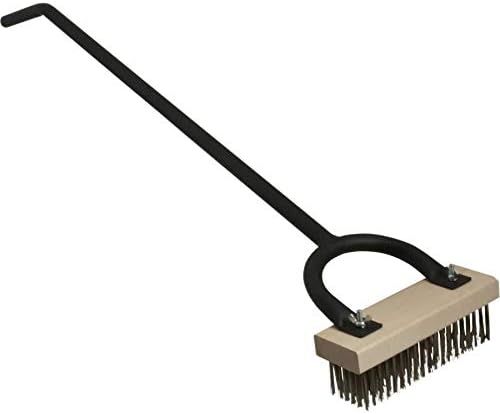 24" Black Powder Coated Steel Grill Brush with Stainless Steel Bristles