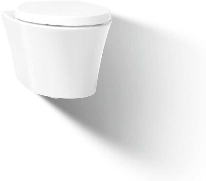 White Wall-Hung Elongated Ceramic Toilet with Skirted Trapway