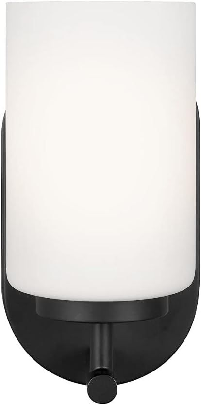 Midnight Black Bronze 1-Light Wall Sconce with Opal Glass Shade