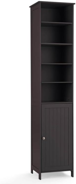 Brown Tall Slim Bathroom Storage Cabinet with Adjustable Shelves