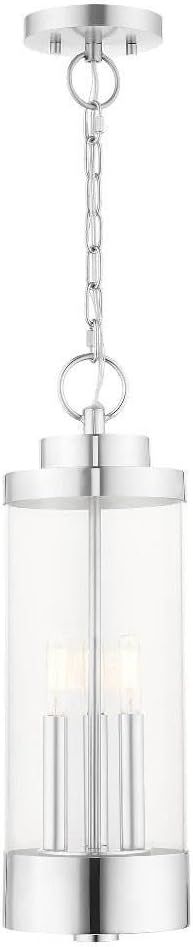 Polished Chrome 3-Light Outdoor Hanging Lantern with Clear Glass