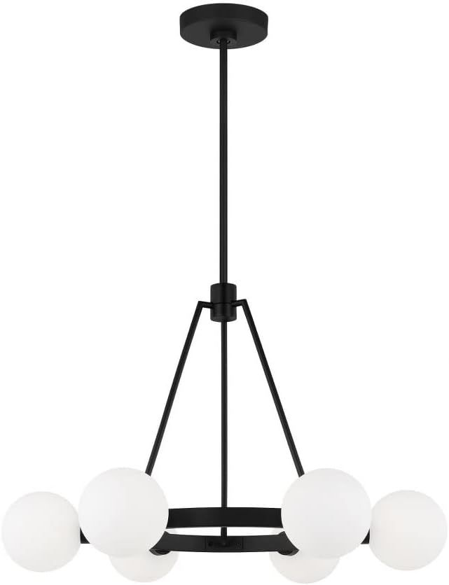Clybourn 6-Light Midnight Black Chandelier with Milk Glass Shades