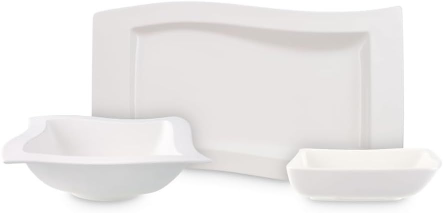 New Wave Premium White Porcelain 5-Piece Dinnerware Set