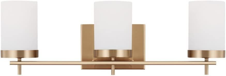 Satin Brass 3-Light Modern Vanity Wall Sconce with Etched Glass