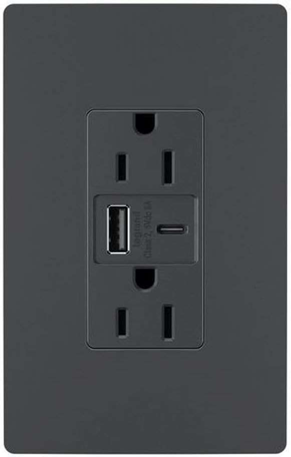 Graphite Tamper-Resistant USB Type A/C Outlet with Indicator Light