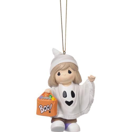 Little Girl Ghost Halloween Resin Ornament with Treat Bag