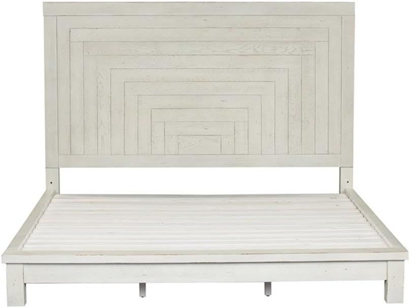 White Queen Platform Bed with Storage and Wood Headboard