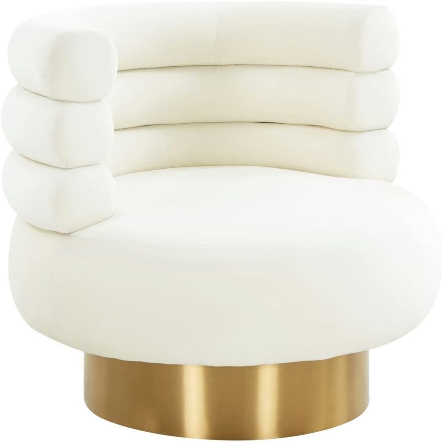 Handcrafted Naomi Cream Velvet 31.9" Swivel Chair