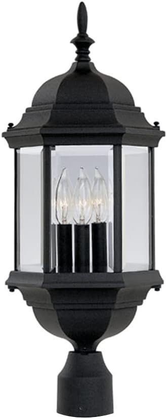 Devonshire Black Hexagonal Outdoor Post Lantern with Clear Glass