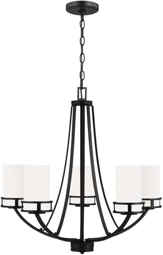 Elegant Midnight Black 5-Light Incandescent Chandelier with Etched Glass