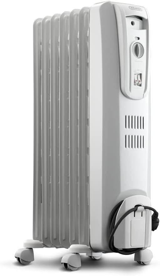 Gray 7-Fin Oil Radiator with Thermostat and Automatic Shut-off