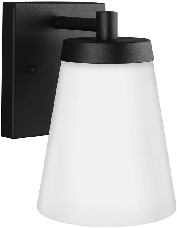 Renville Modern Black Outdoor Wall Sconce with Satin Etched Glass