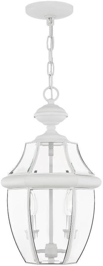 White Beveled Glass 2-Light Outdoor Hanging Lantern