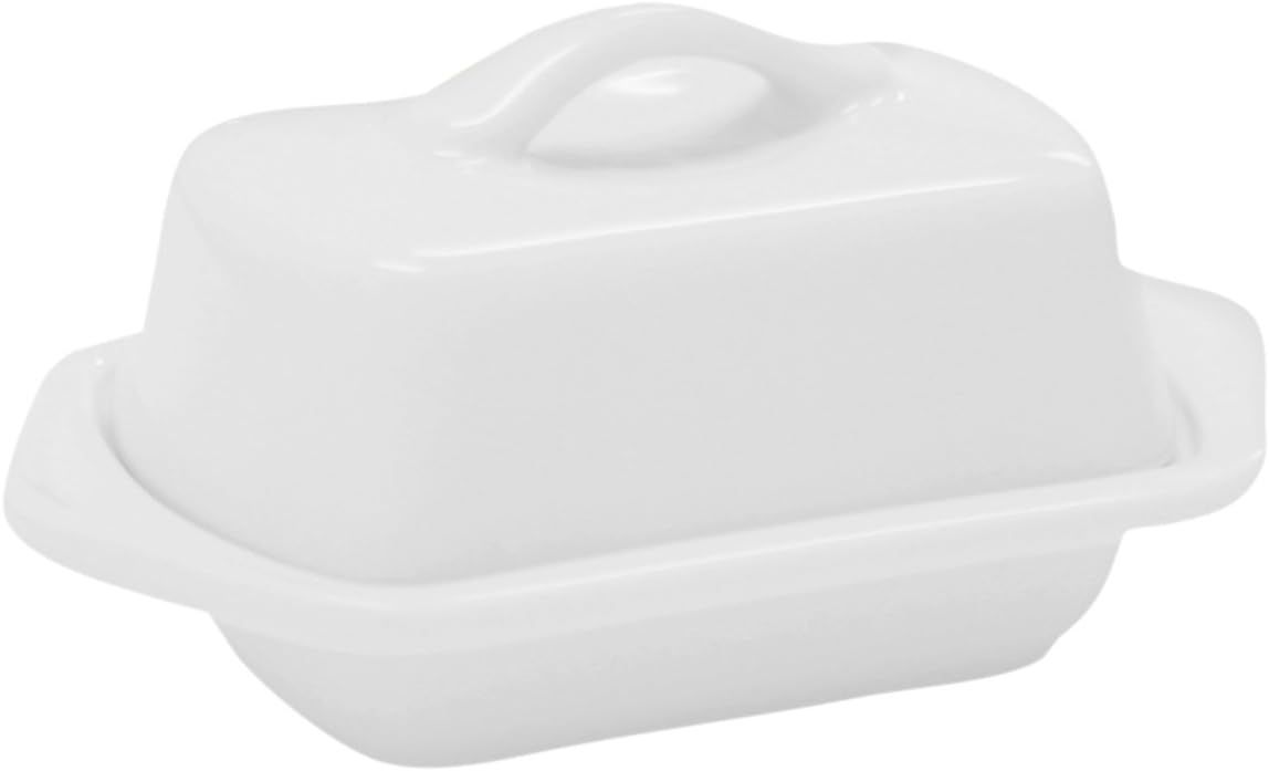 White Mini Stoneware Butter Dish with Lid