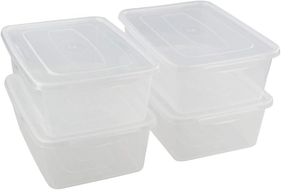 Clear Stackable Plastic Lidded Storage Boxes, 14 Quarts, 4-Pack