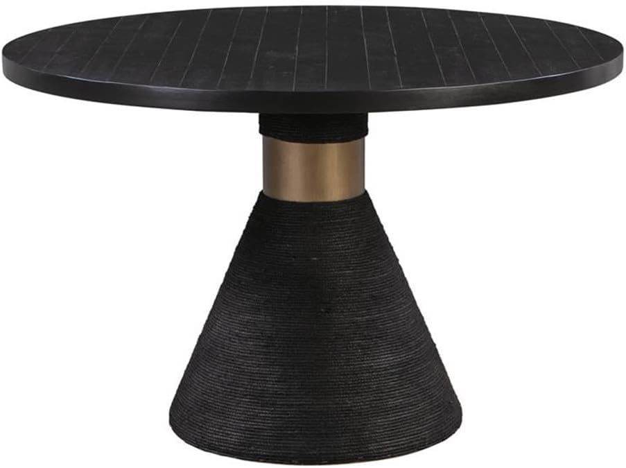 Black Round Wood Dining Table with Rope Pedestal Base