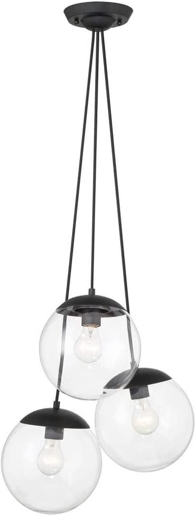 Auresa 17.88" Black Coal 3-Light Pendant with Clear Glass Shade