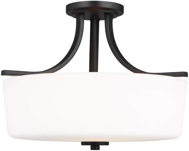 Kemal Midnight Black 3-Light Semi-Flush Ceiling Light with Etched White Glass