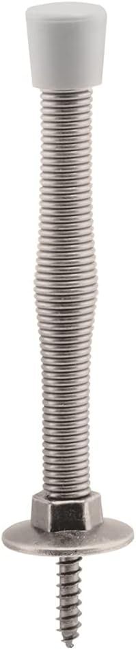 Satin Nickel Baseboard Mount Spring Steel Door Stop with Rubber Tip